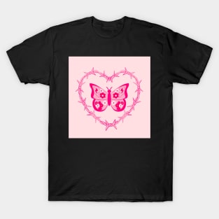 pink barbed wire butterfly T-Shirt